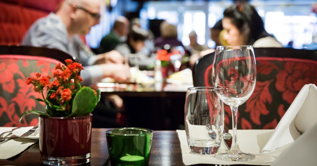 Dining in a hotel restaurant